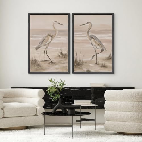 SIGNWIN Framed Canvas Print Wall Art Set Neutral Beach Wildlife Illustrations Modern Art Rustic Ultra for Living Room, Bedroom, Office - 16"x24"x2 BLACK - Image 2