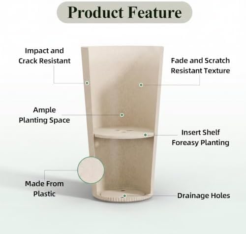 24" Tall Planters for Outdoor Plants with Insert, Set of 2 Cream - Image 5