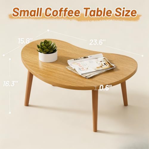 Small Coffee Table, Low Table with Solid Wood Legs, 23.6" Mini Mango Accent Table Side End Table, Floor Table Desk for Sitting on The Floor, Coffee Tea Table for Living Room, Dorm, Apartment, Natural - Image 2