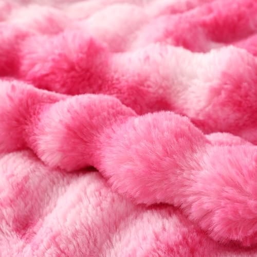 COOVA Soft Bubble Faux Fur Throw Blanket, 50"x60", Tie-dye Pink - Image 5