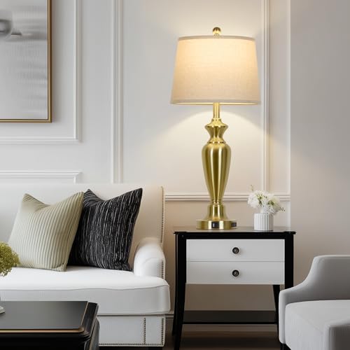 Cinyirong 30" Tall Gold Table Lamps Set of 2, Touch Control Bedside Lamp with USB A+C Ports and AC Outlet, 3-Way Dimmable Modern Metal Nightstand Lamp for Bedroom Living Room, 2 LED Bulbs Included - Image 6