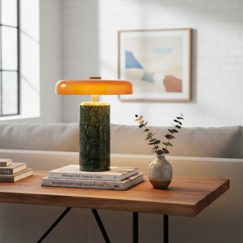 Marble Table Lamp Cordless with Glass Shade, 3-Way Touch Dimmable Modern Green Small Desk Lamp, Solid Marble Base Portable Nightstand Light for Bedroom and Living Room Decor - Image 7