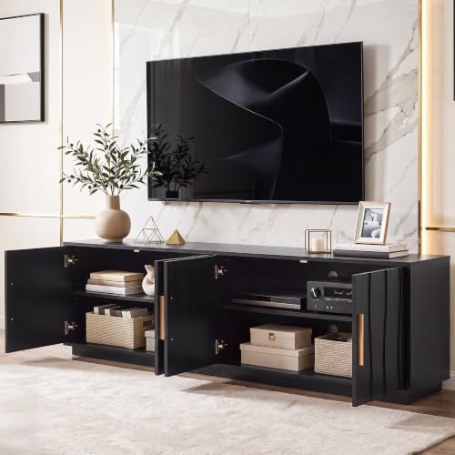 YITAHOME 70" Mid Century Modern TV Stand for 80 Inch TV, Storage, Black - Image 4