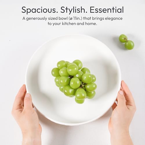 Granite Inspired Matte White Fruit Bowl | Wide, Shallow Textured Pedestal Bowl | 11 Inch Unique Centerpiece for Table or Decor for Entryway Table - Image 2