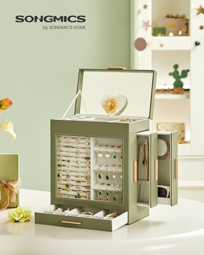 SONGMICS 5-Layer Jewelry Box with Glass Window, 3 Side Drawers - Image 2