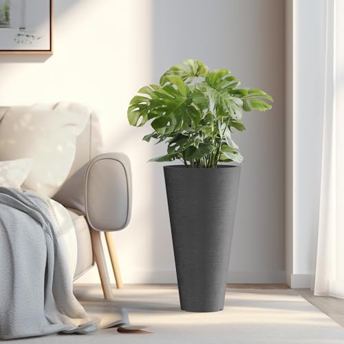 Kante Set of 2 Black Plastic Round Planters 23" Tall Home & Outdoor - Image 5