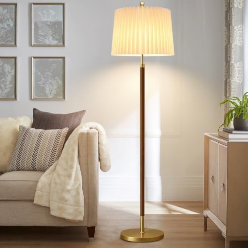 AHDWDW Gold Floor Lamp for Living Room,Mid-Century Modern Floor Lamps with Remote,Farmhouse Boho Floor Light with Dual Fabric Shade,Dimmable Standing Tall Lamp for Bedroom Corner Reading Office - Image 6
