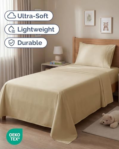 Twin Size 3 Piece Sheet Set - Comfy Breathable & Cooling Sheets - Beige - Image 2