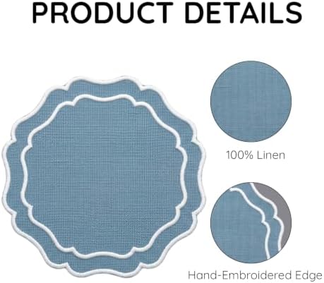 Linen Coasters for Drinks, Set of 6, 6 inch, Marine - Image 4