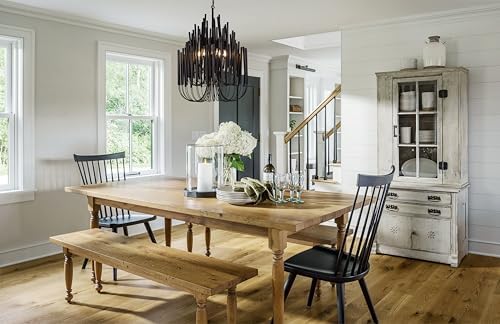 TOCHIC Modern Farmhouse Chandelier for Dining Room 21", Small Vintage Black Wood Chandeliers Light for Living Room, Rustic Pendant Lighting Fixture Ceiling Hanging for Foyer Bedroom Entryway - Image 2