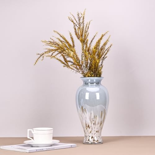 11.8" Tall Blue and White Glass Vase Beautiful Hand Blown Glass Vase Modern Art Home Decor, Wide Mouth Colorful Vases for Mantle Dining Table Centerpiece, Entryway Living Room Wedding Decoration - Image 4