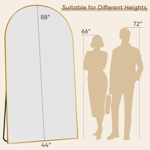 88"x44" Arched Full Length Mirror, Large Floor Mirror, Gold - Image 2