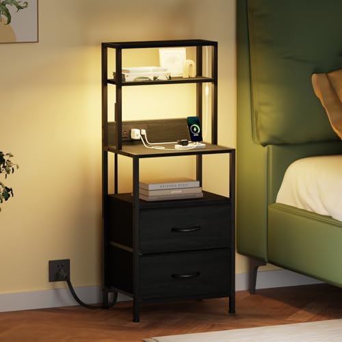Furnulem Nightstands Set of 2,Tall Night Stand & Bedside Table with Charger - Image 2