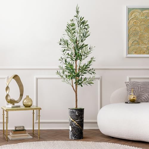 Artificial Tree in Granite Effect Planter, Fake Olive Tree for Indoor and Outdoor Home Decoration - 68" Overall Tall (Plant Pot Plus Tree) by SIGNWIN