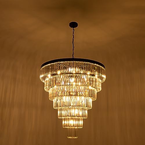 TOCHIC Large Crystal Chandelier for High Ceiling, 40 inch 7-Tier Modern Black Crystal Chandeliers Lighting Fixture, Round Light for Entryway Staircase Foyer Living Dining Room (Black, 40 Inches) - Image 4