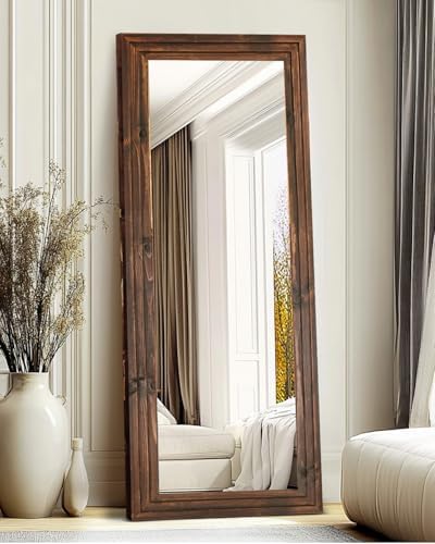 65x22in Full Length Mirror, 3-Tier Stepped Solid Wood Frame, Brown by ABSWHLM