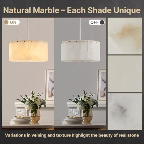 11.8" Small Alabaster Chandelier, Round Marble White Light Fixture - Image 6