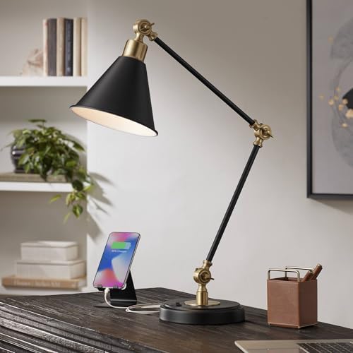 Wray 26 3/4" Tall Desk Lamp USB Brass Black Antique Adjustable Painted by 360Lighting