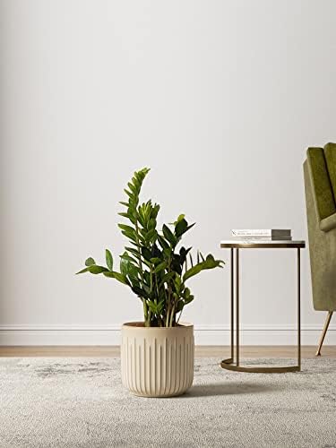 LE TAUCI Ceramic Pots for Plants, 8.3/7/6 Inch Indoor Planters with Drainage Holes & Mesh, Modern Glossy Glaze Cylinder Fluted Plant Pot for Snake Plant, Set of 3, Sand Beige - Image 5