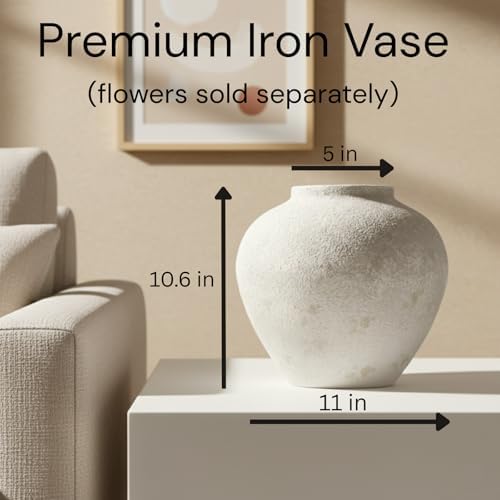 White Rustic Large Round Vase for Table Centerpieces 11 inches, Arina Vase, Earthy Stone Look, Textured, Modern Homes Farmhouse Centerpiece Decor - Image 5