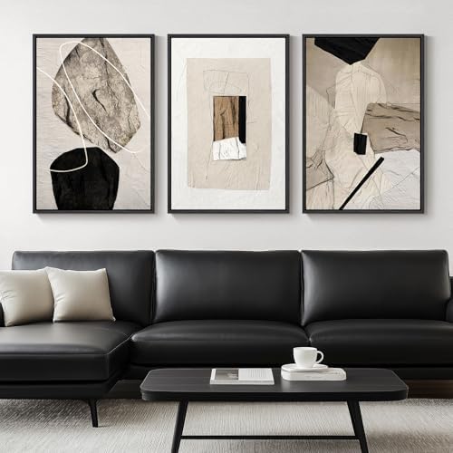 Large Framed Neutral Abstract Wall Art for Living Room,Set of 3, 24x36 In - Image 4