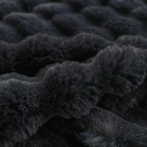 COOVA Soft Bubble Faux Fur Throw Blanket, 60"x80", Black - Image 5