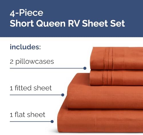 Short Queen Size 4 Piece Bed Sheet Set - RV Short Queen Sheets - Terracotta - Image 2