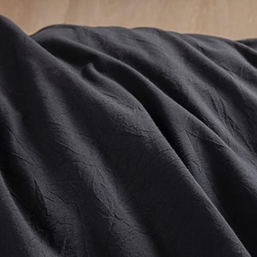 BESTOUCH Cotton Solid Duvet Cover Set Linen Feel Deep Black Queen - Image 6
