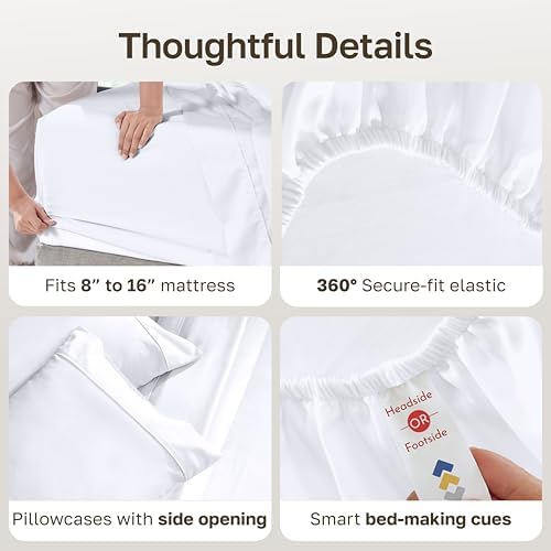 California Design Den 100% Cotton Sateen California King Sheet Sets, White - Image 4