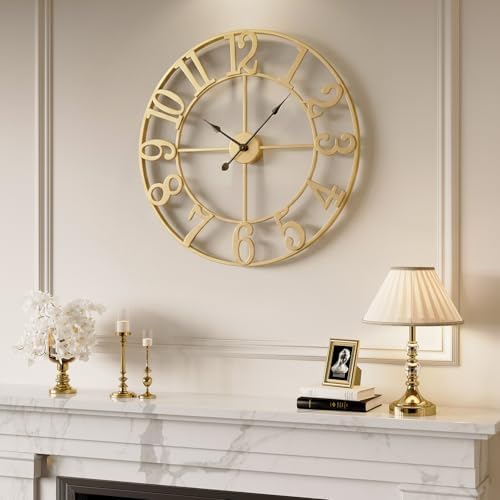 Cuspin Gold Wall Clock for Living Room Decor, 24 Inch Large Metal Clock - Image 2