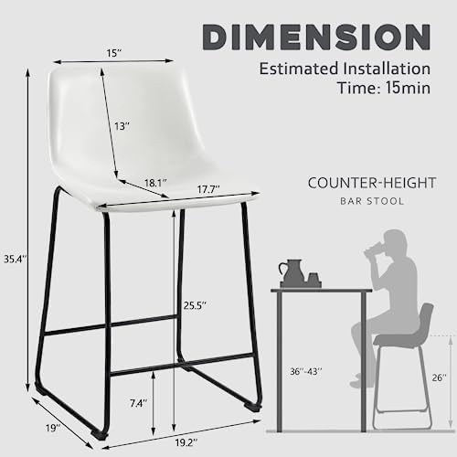 Waleaf 26 Inch Counter Height Bar Stools Set of 2, Faux Leather Bar Chairs - Image 2