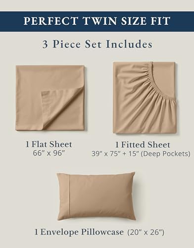 LANE LINEN 100% Organic Cotton Sheets Set Pure Long- Staple Percale Weave - Bedding for Bed Fits Mattress Upto 15in Deep Pocket (Twin Taupe) - Image 4