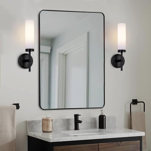 Black Bathroom Wall Sconces Set of 2, Modern Sconces Wall Lighting Vanity Lights with Opal White Glass Shade, Farmhouse Wall Mount Lamp for Mirror Living Room Bedroom Hallway Kitchen Stairs - Image 7