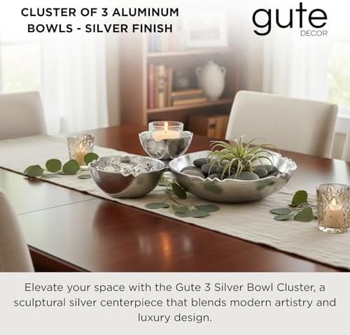 3-Compartment Silver Aluminum Chip and Dip Serving Bowl | 14.6” Large Clustered Snack Tray & Nut Dish for Parties | Decorative Textured Metal Candy Server Centerpiece for Home Table Decor, Home Gifts - Image 2