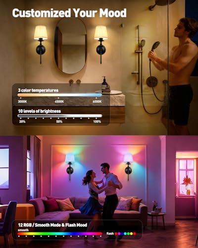 10000mAh Battery Operated Wall Sconce Set of 2,Rechargeable Wall Sconces set of Two,Vintage Black Sconces Wall Decor,Wireless Wall Lamp,Cordless Wall Lights Living Room Bedroom (Not Peel and Stick on) - Image 4