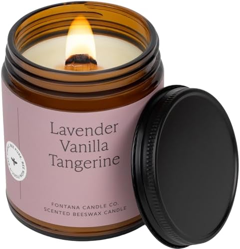 Fontana Candle Co Wood Wick Beeswax Candle, Lavender Vanilla Tangerine by FontanaCandleCo