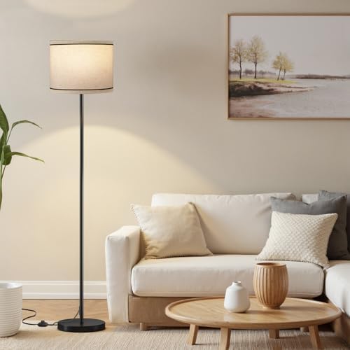 Ambimall 60'' Modern Floor Lamp with Shade, Tall Lamps for Living Room, Bedroom, Office, Dining Room, Beige Lampshade with Black Stripes(Without Bulb) by Ambimall