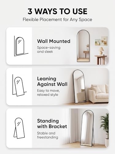 Full Length Mirror, 58" x 19" Arched Full Body Mirror Large Standing Floor Mirrors, Mirrors for Bedroom, Bathroom, Living Room Standing or Wall Leaning, Black - Image 6