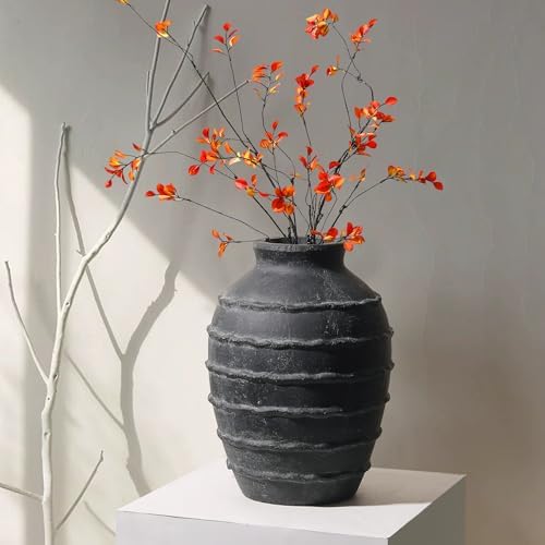 Kokrose Ceramic Flower Vase, Large Rustic Black Terracotta Vase, 11.2 Inch - Image 6