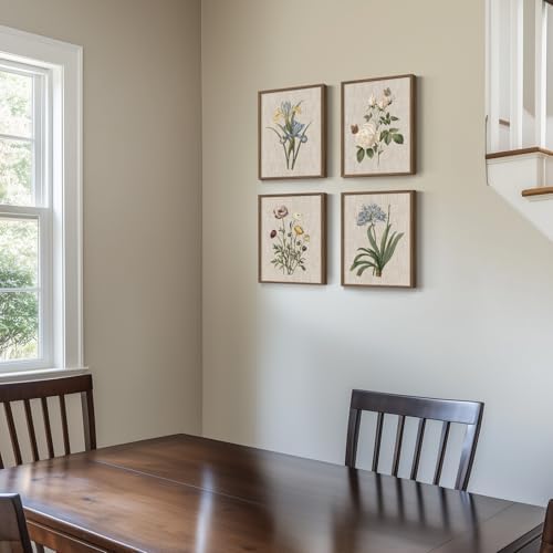 Framed Vintage Floral Botanical Wall Art for Bathroom, 4 Piece 8x10 In - Image 4
