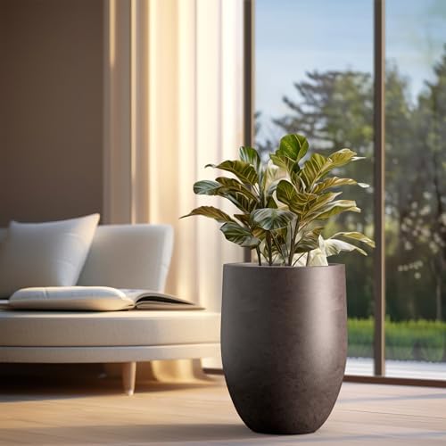 Kante Large Round Bullet Char Brown Concrete Planter 21.7" Tall, Outdoor - Image 5
