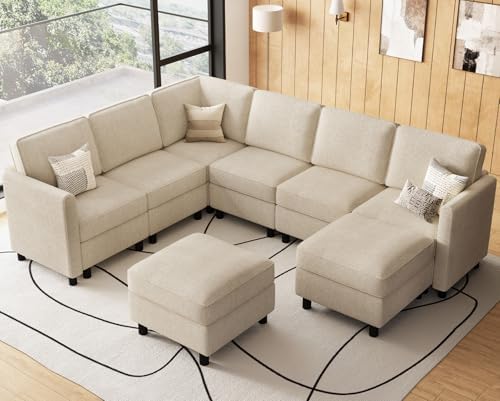 Belffin 107.1" 8 Seats U Shaped Couch Modular Sectional Sofa Seat Couch with Storage Comfy Washable Sectional Couches for Living Room Sofas Set with Chaise,Beige by Belffin