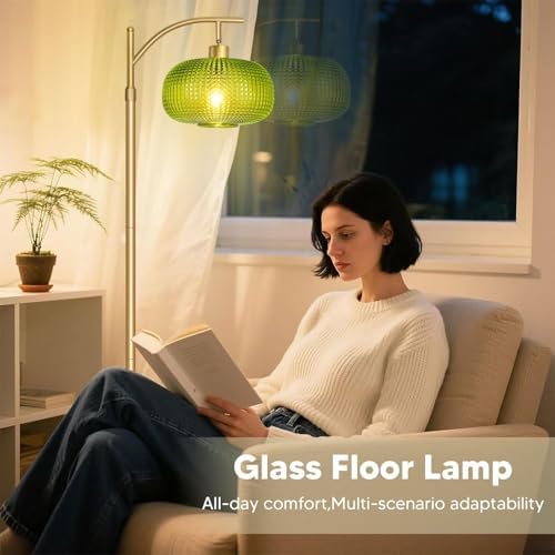 Glass Floor Lamp for Living Room, Dimmable Gold Tall Lamp with Remote - Image 2