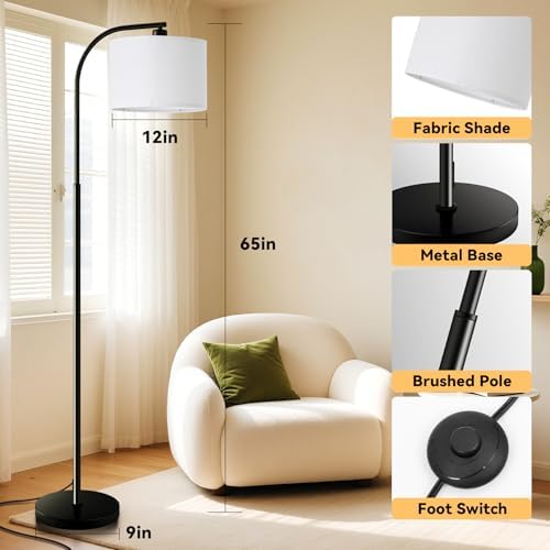 Floor Lamp for Living Room,Tall Standing Lamps Dimmable,Modern Floor Light with LED Bulb,3 Color Temperatures,Fabric Shades,Black Floor Lamps for Bedroom Dining Room Office Corner - Image 5