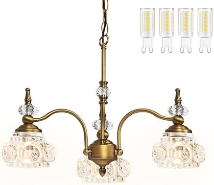 Montex Gold Brass Chandelier, 3 Light Vintage Crystal Glass Pendant Fixture - Image 2