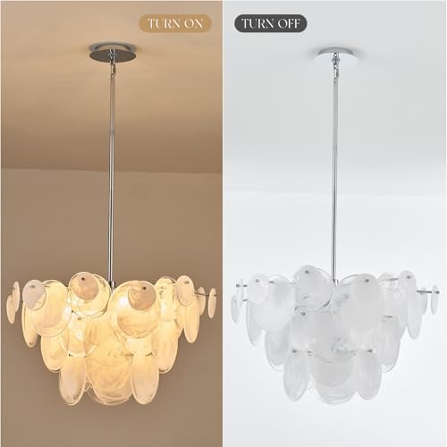 Dia 28 Inch, Modern Glass Chandeliers for Farmhouse, Large Unique Pendant Chandelier for Dining Room Bedroom Entryway Kitchen Foyer, Chrome Finish - Image 3