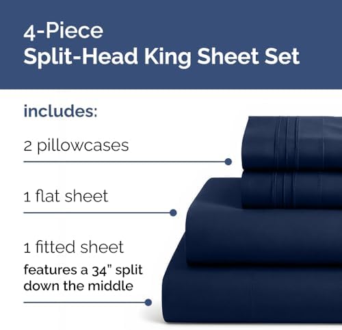 Flex Top Split Head King 4 Piece Sheet Set - Soft & Breathable - Navy Blue - Image 2