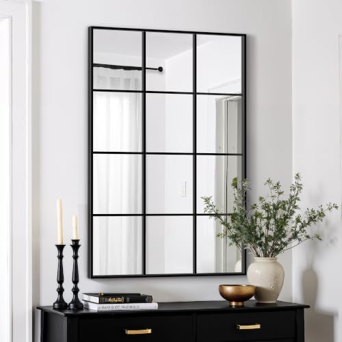 Window Pane Mirror for Wall Decor, 24" x 36" Decorative Mirror, Black by Unknown