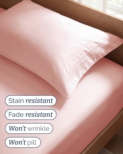 Twin Size 3 Piece Sheet Set - Comfy Breathable & Cooling Sheets - Baby Pink - Image 5