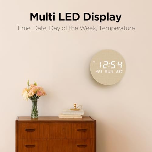 mooas Wood Moon Cordless Mini Digital LED Wall Clock, Date, Temperature - Image 3